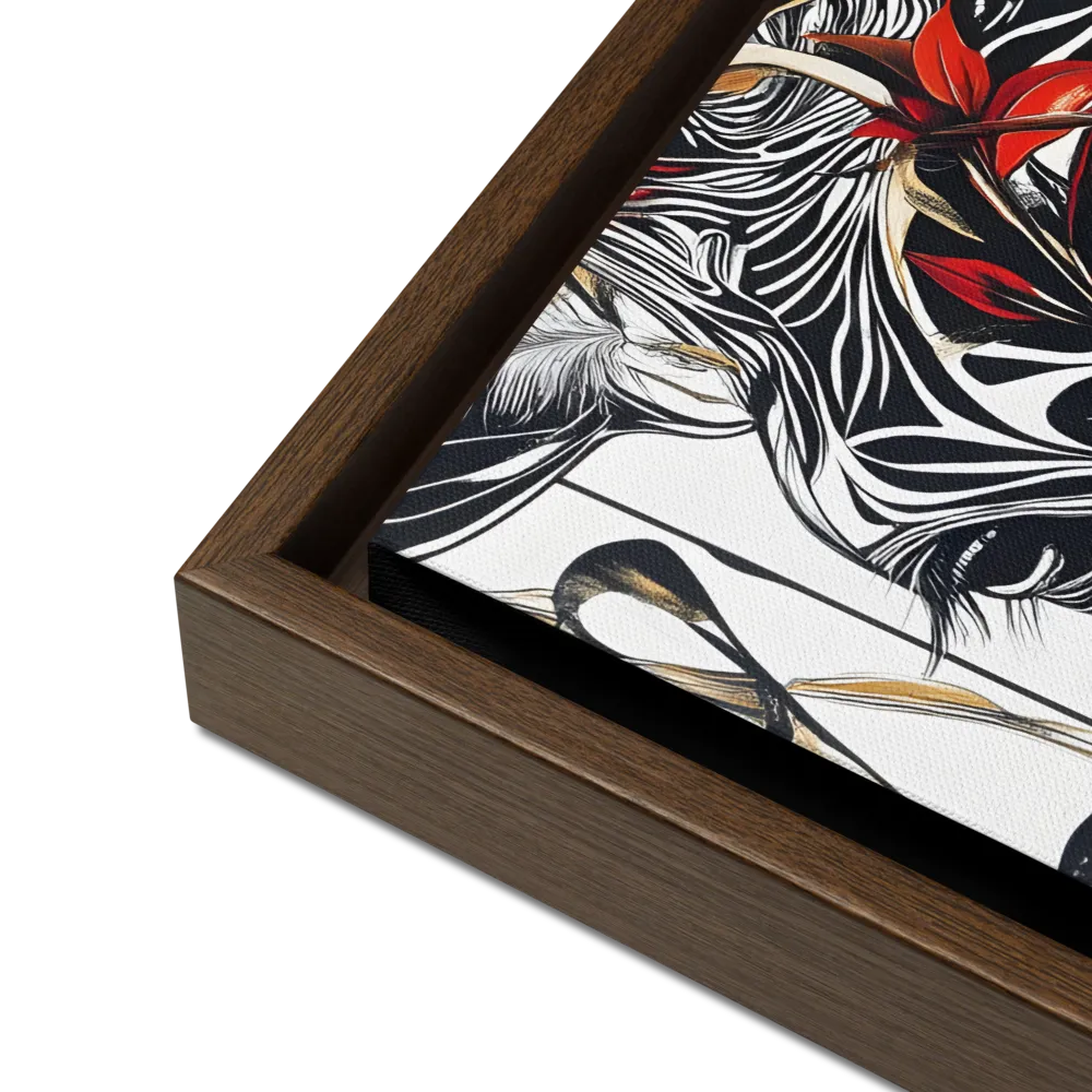 Floral Elegance: The Giraffe's Portrait | Canvas with Brown Frame | 12″×16″