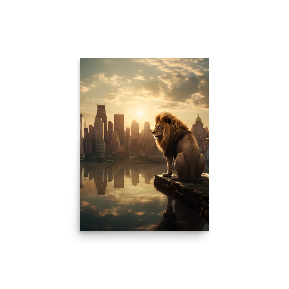 The Lion's Gaze Over the Urban Symphony | Poster | 12″×16″