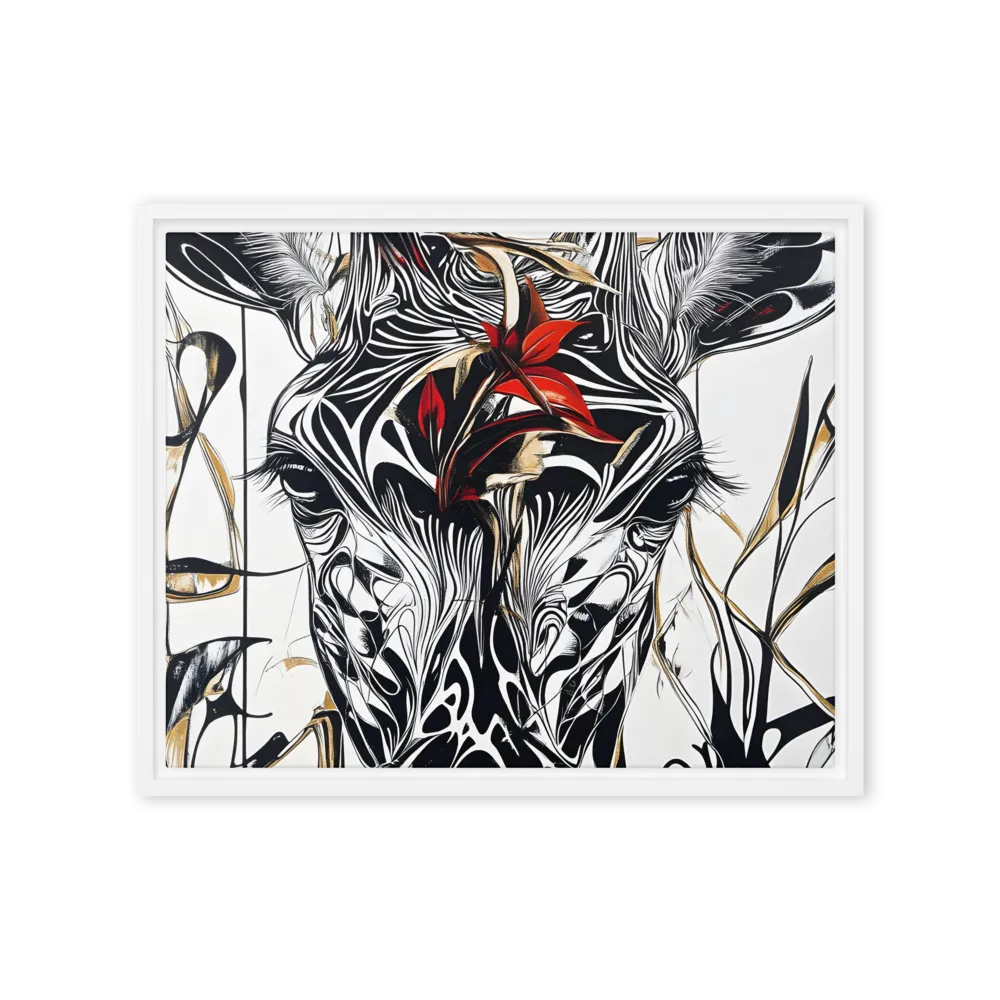 Floral Elegance: The Giraffe's Portrait | Canvas with White Frame | 16″×20″