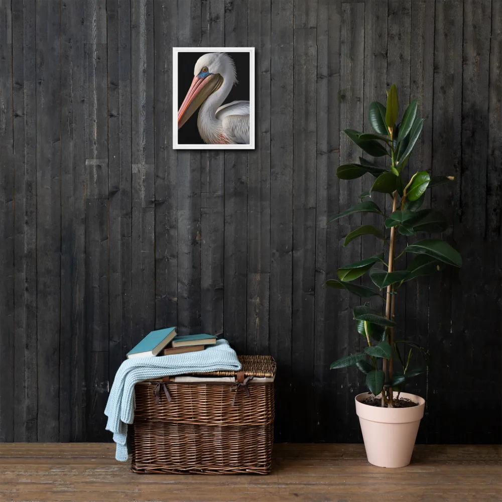 Elegance in White: The Pelican | Canvas with White Frame | 11″×14″