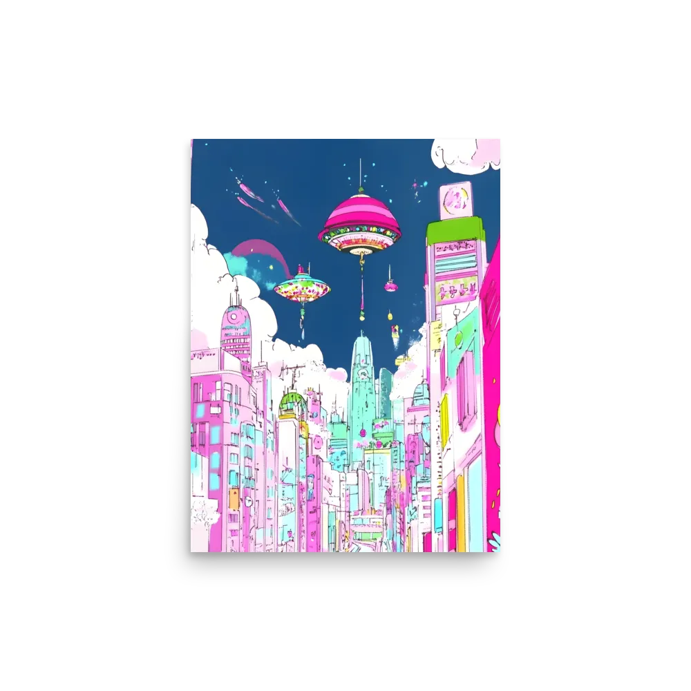 Futuristic Cityscape with Floating Structures | Poster | 12″×16″