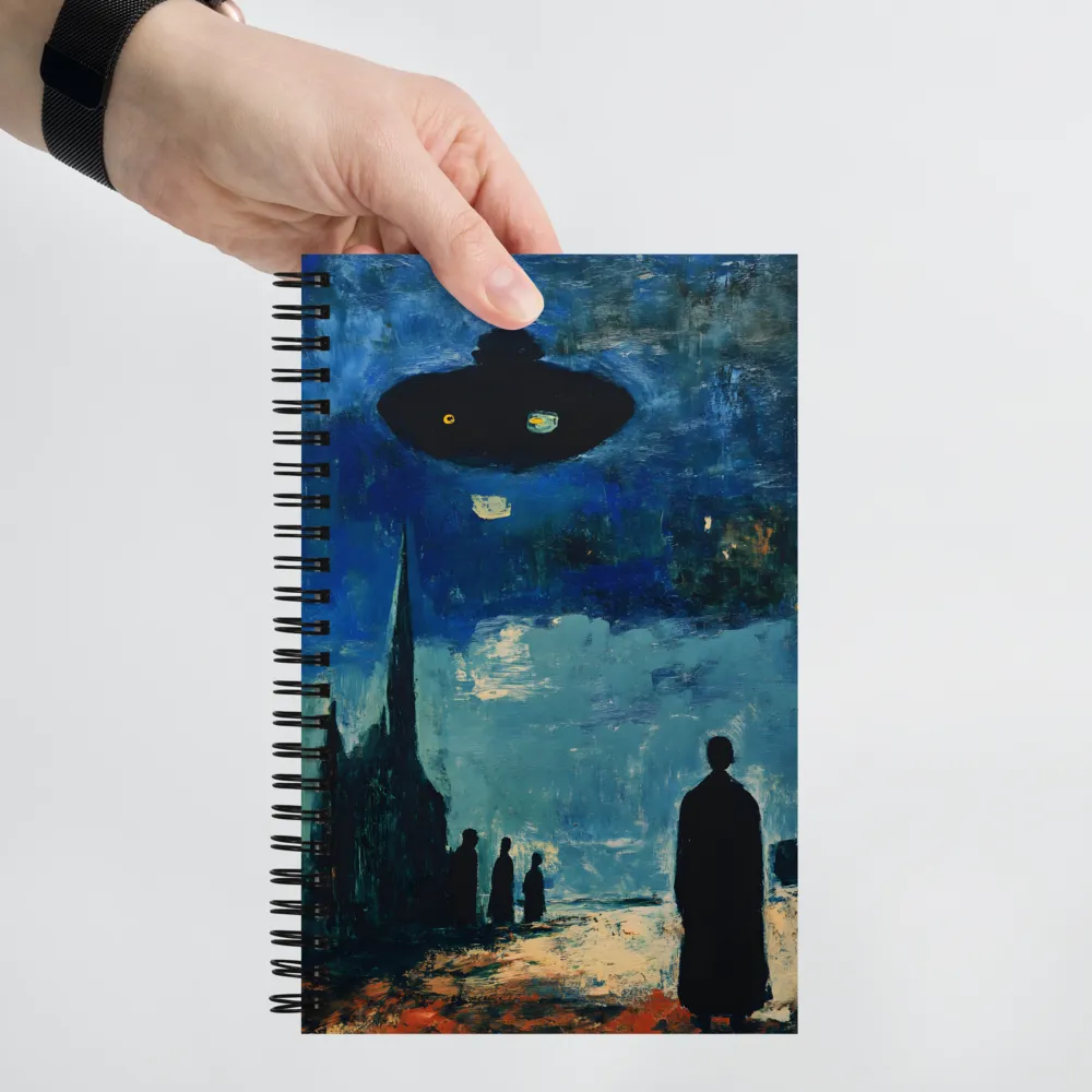 Enigmatic Encounter: A Surrealist UFO Landscape | Spiral Notebook