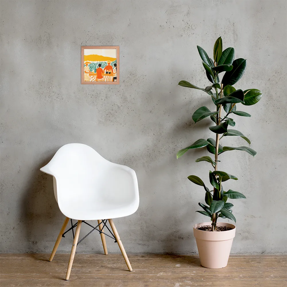 Summer Vibes: Café Conversations | Poster with Red oak Frame | 10″×10″