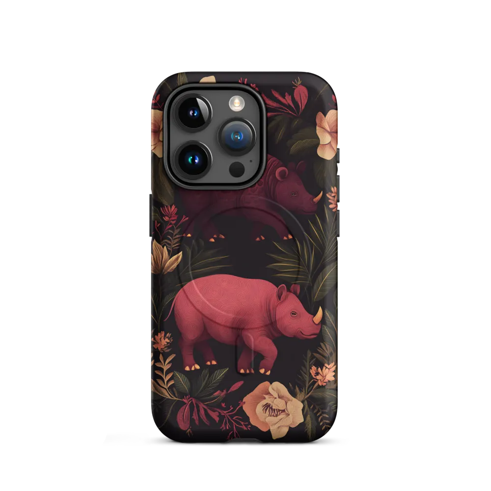 Rhinos in Floral Embrace