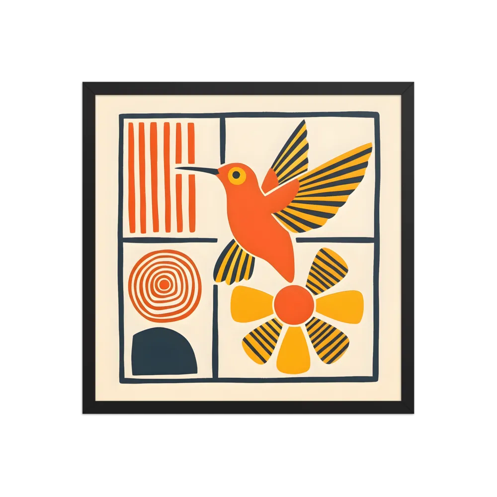 Hummingbird & Flower Panel 
 Poster with Black Frame | 18″x 18″