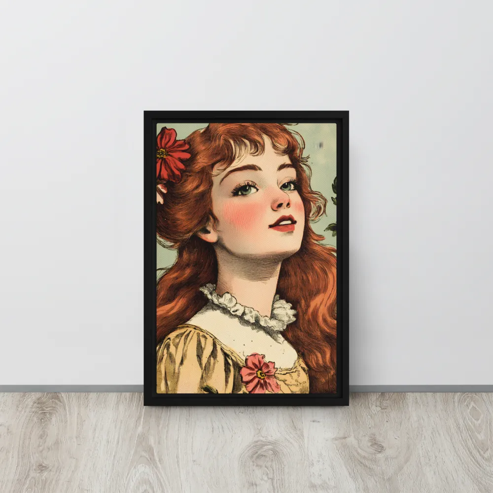 Whimsical Portrait of a Flower-Adorned Girl | Canvas with Black Frame | 12″×18″