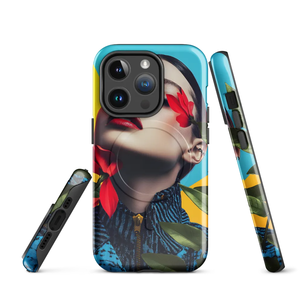 Floral Serenity: A Contemporary Portrait | Phone Case |  14 Pro | MagSafe® Tough Case | Glossy