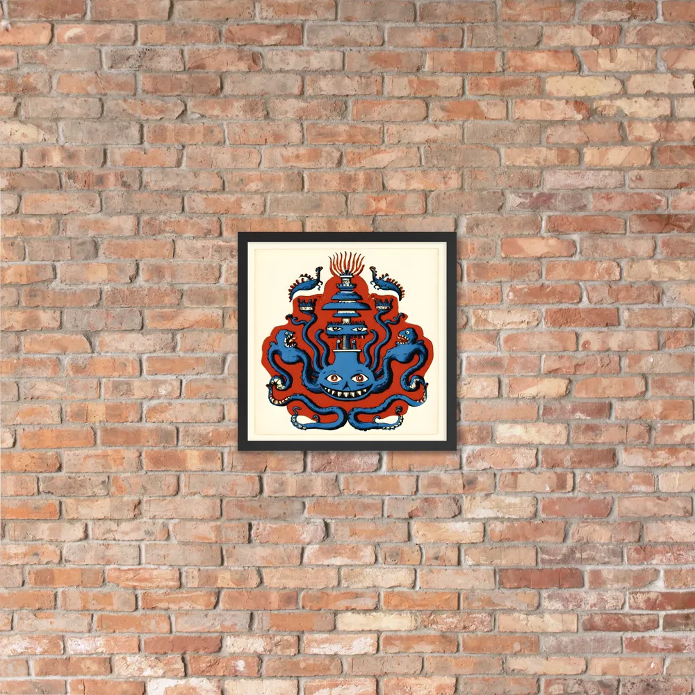 Grinning Octopus Totem 
 Poster with Black Frame | 16″x 16″