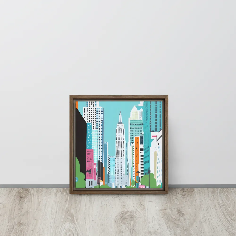 Urban Symphony: A Modern Cityscape | Canvas with Brown Frame | 12″×12″