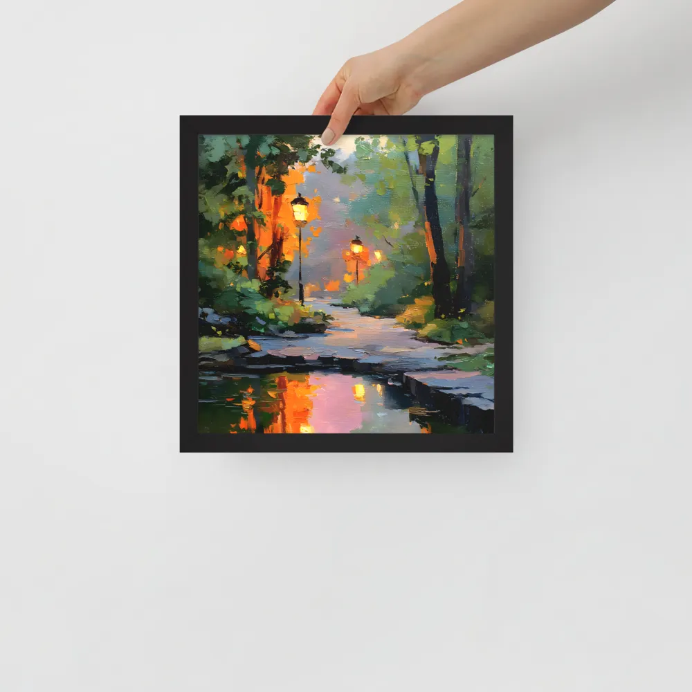 Lamplight Reflections 
 Poster with Black Frame | 12″x 12″