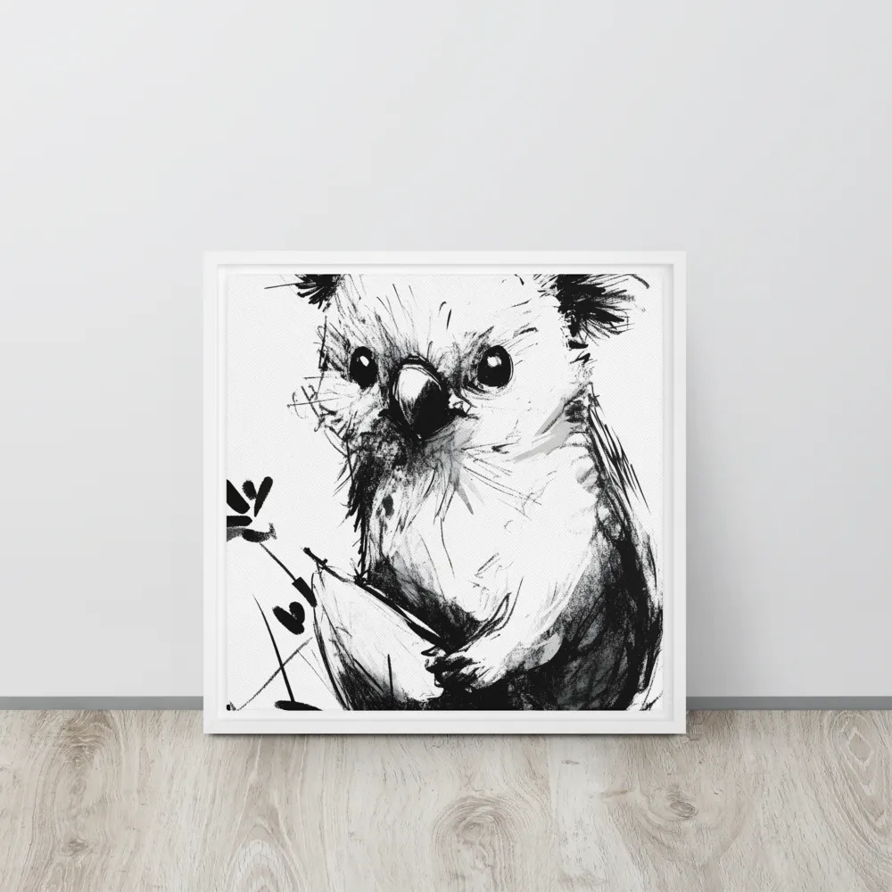 Whimsical Koala in Ink | Canvas with White Frame | 16″×16″