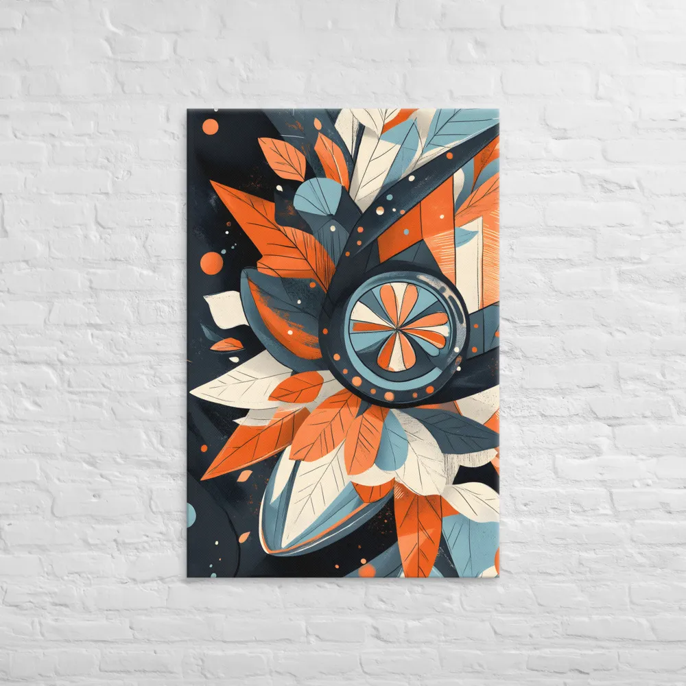 Floral Symphony in Orange and Teal | Canvas | 32″×48″