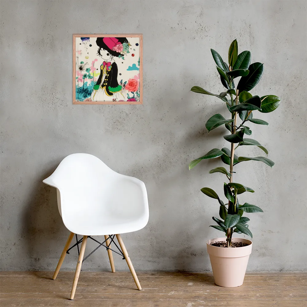 Whimsical Garden Reverie | Poster with Red oak Frame | 18″×18″