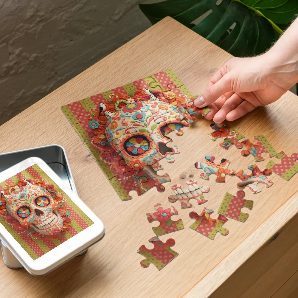 Floral Sugar Skull 
 Jigsaw Puzzle in Tin Box