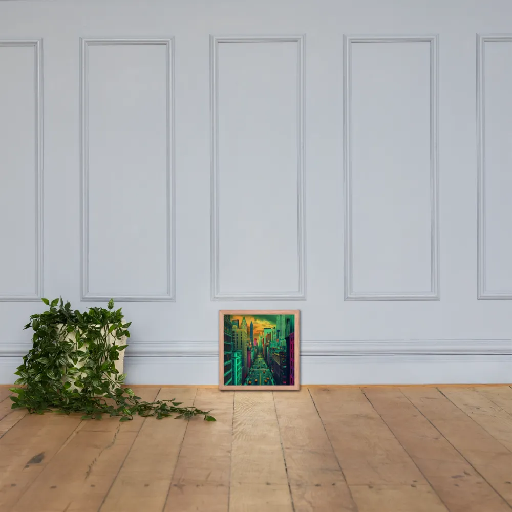 Urban Surrealism: Neon Dreams | Poster with Red oak Frame | 12″×12″