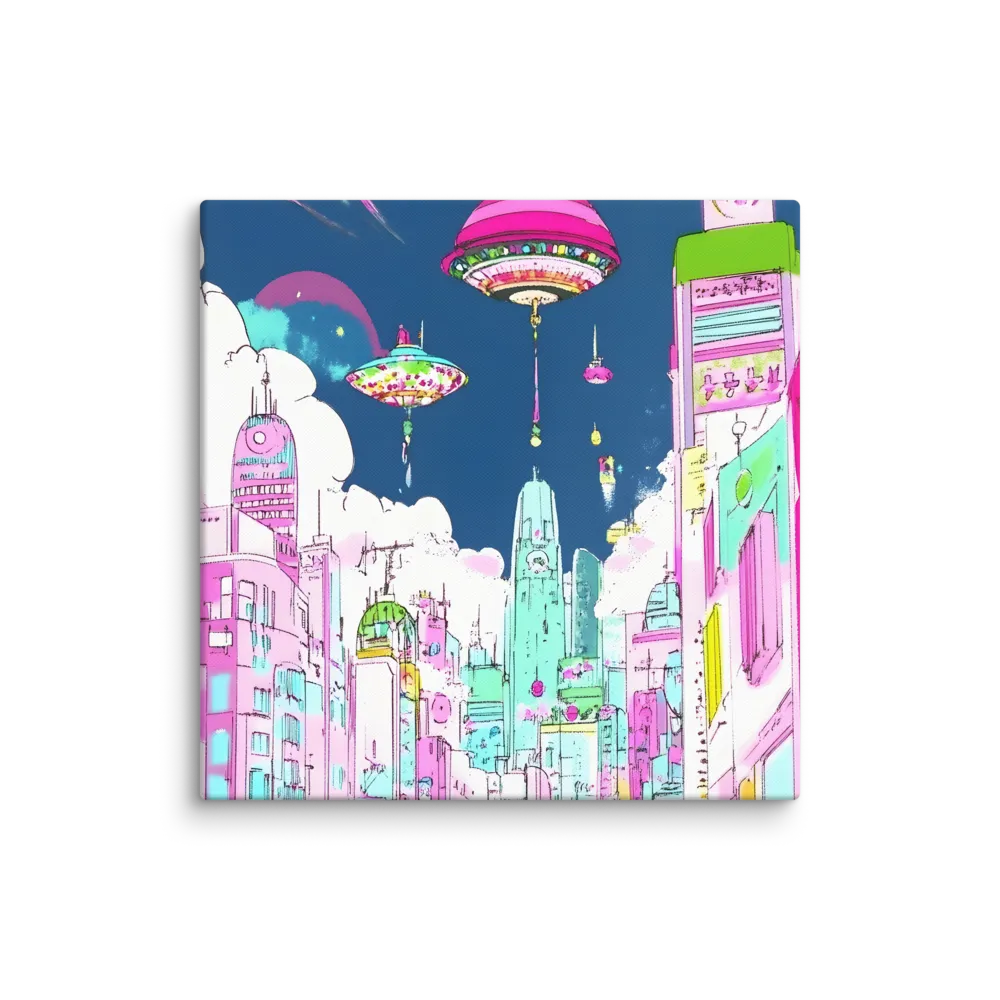 Futuristic Cityscape with Floating Structures | Canvas | 24″×24″