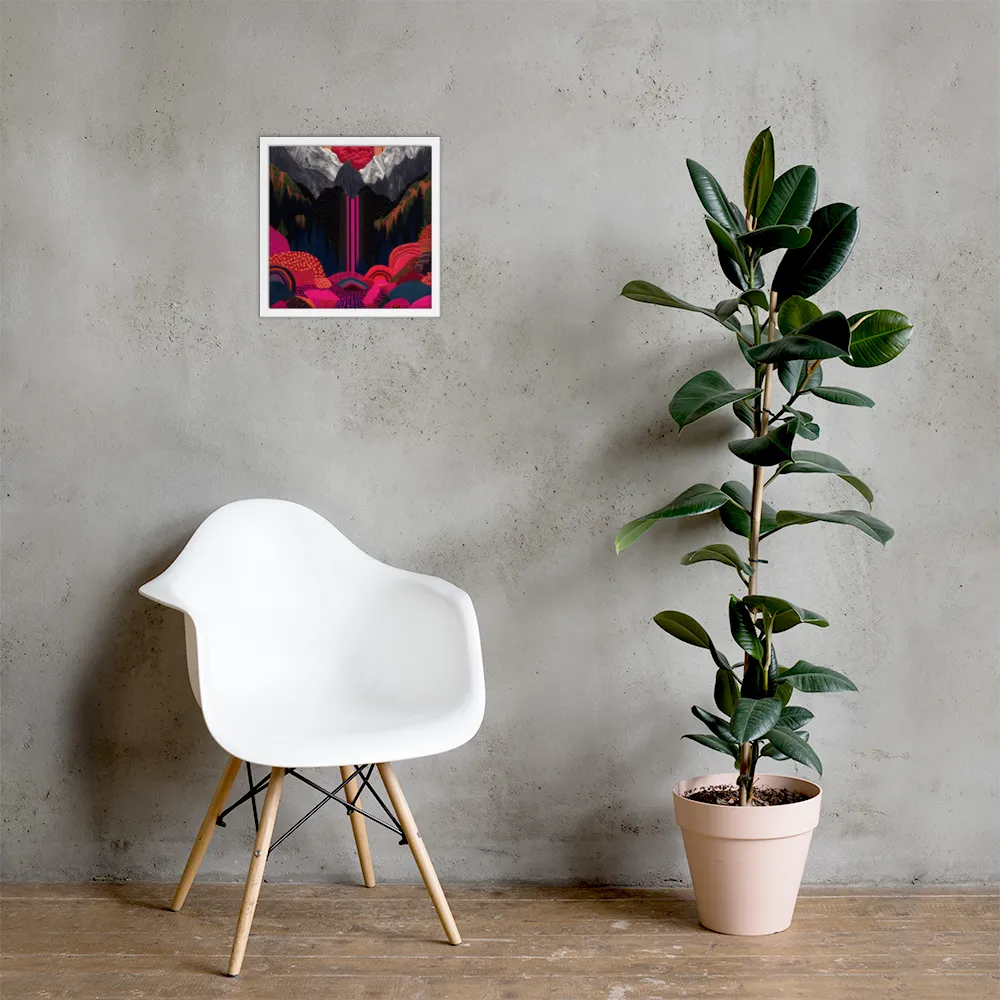 Ethereal Cascade: A Surreal Landscape | Poster with White Frame | 14″×14″