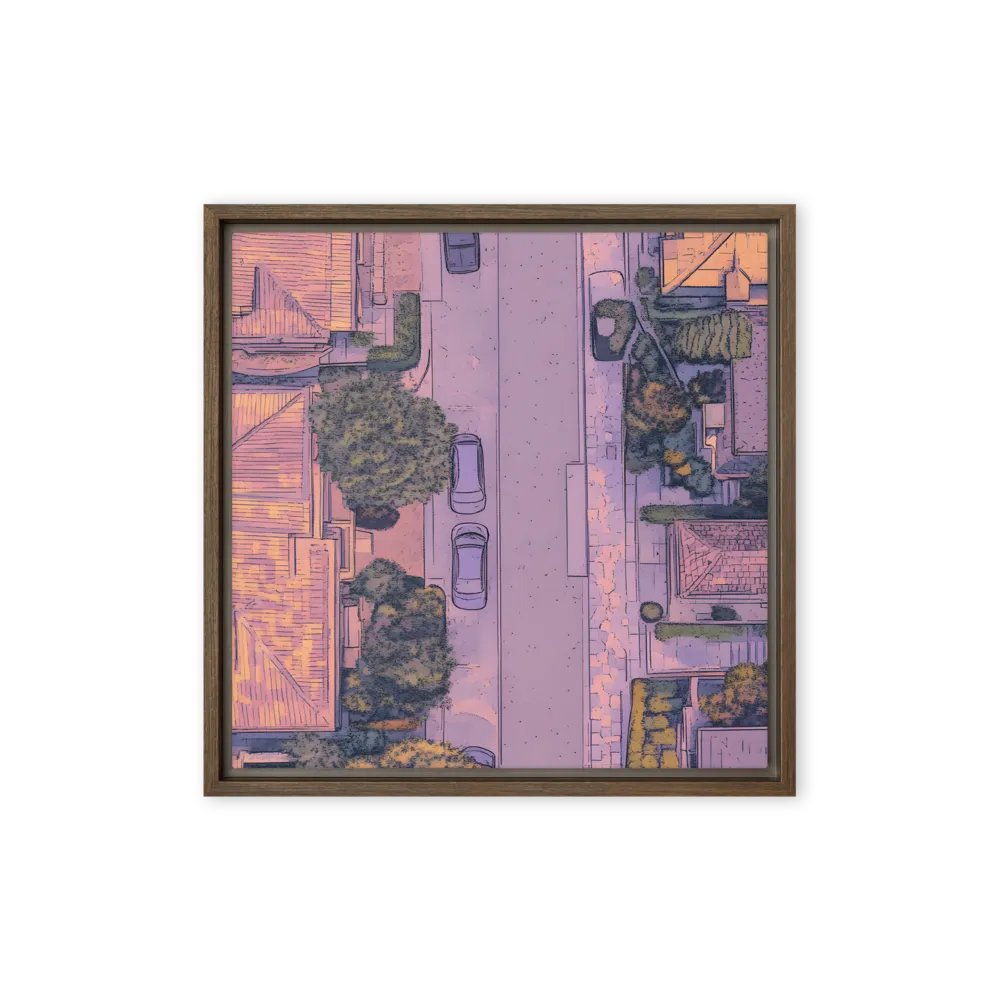 Aerial Serenity: Suburban Oasis | Canvas with Brown Frame | 16″×16″