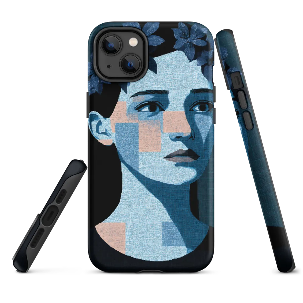 Grid-Wreathed Cyan Portrait