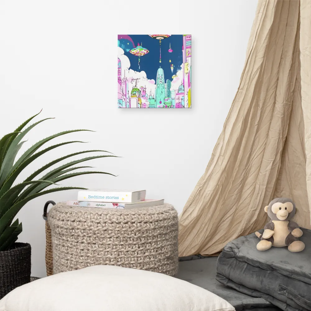 Futuristic Cityscape with Floating Structures | Canvas | 12″×12″