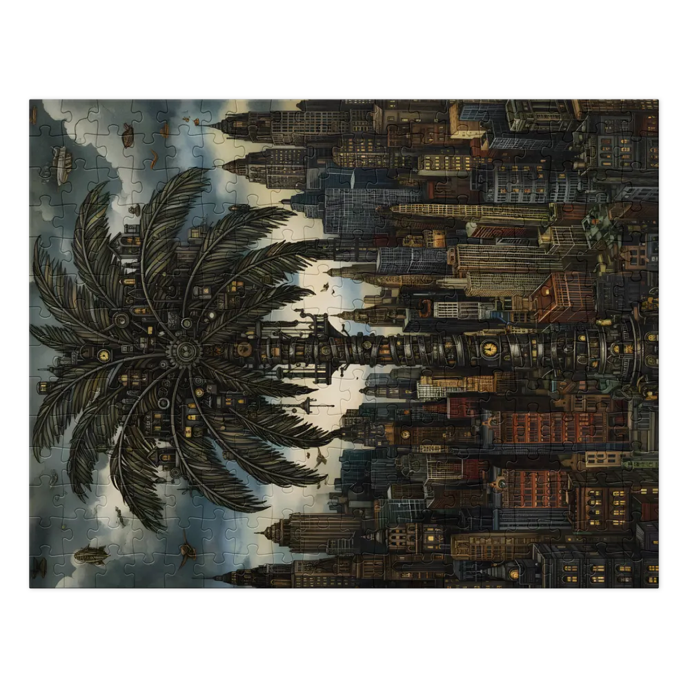 Clockwork Palm Over Metropolis 
 Jigsaw Puzzle in Tin Box