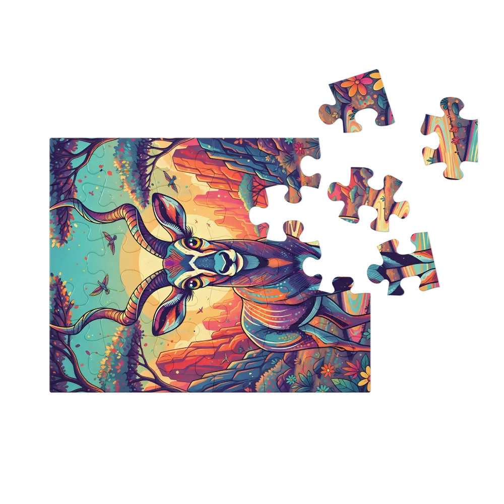 Turquoise Dawn — Horned Antelope 
 Jigsaw Puzzle in Tin Box