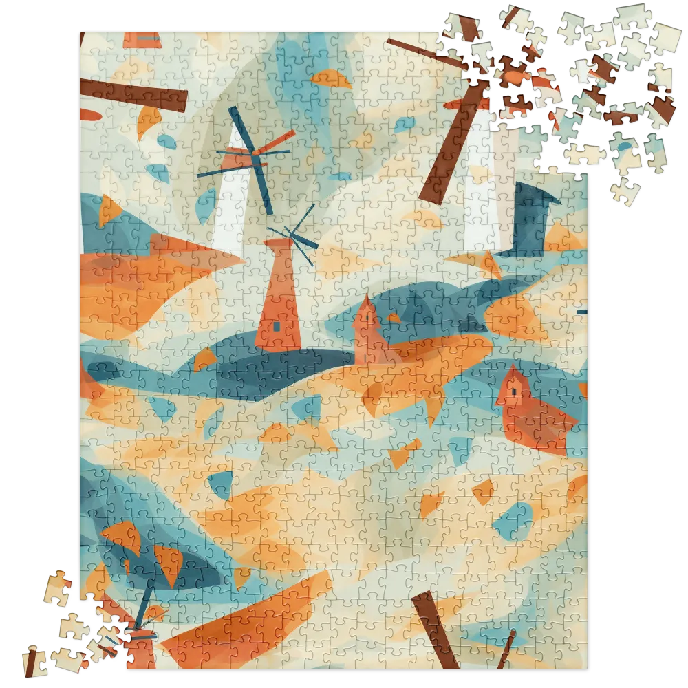 Whimsical Windmills in a Tranquil Landscape | Jigsaw Puzzle | 520 pieces