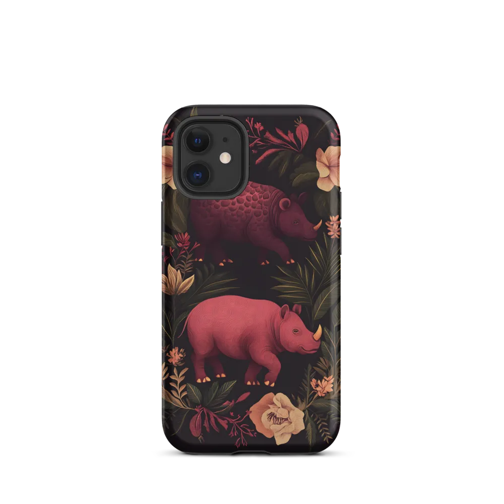 Rhinos in Floral Embrace