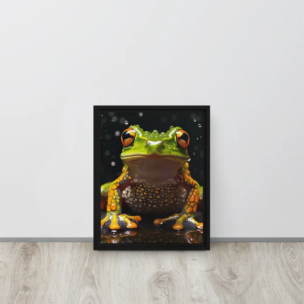 Emerald Elegance: The Frog in Focus | Canvas with Black Frame | 11″×14″