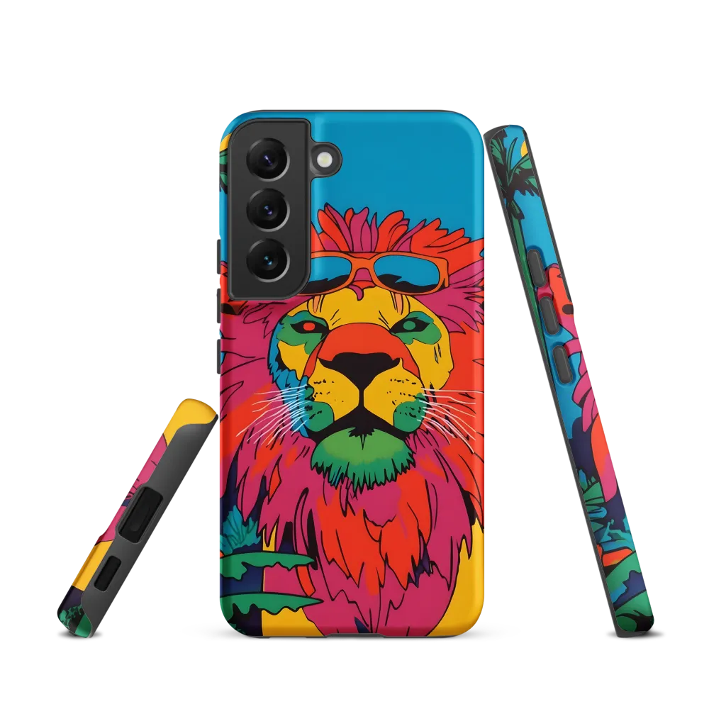 Lion with Sunglasses: A Vibrant Tropical Portrait