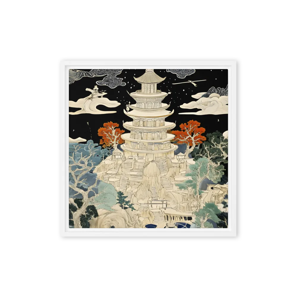 Whispers of the Pagoda | Canvas with White Frame | 16″×16″