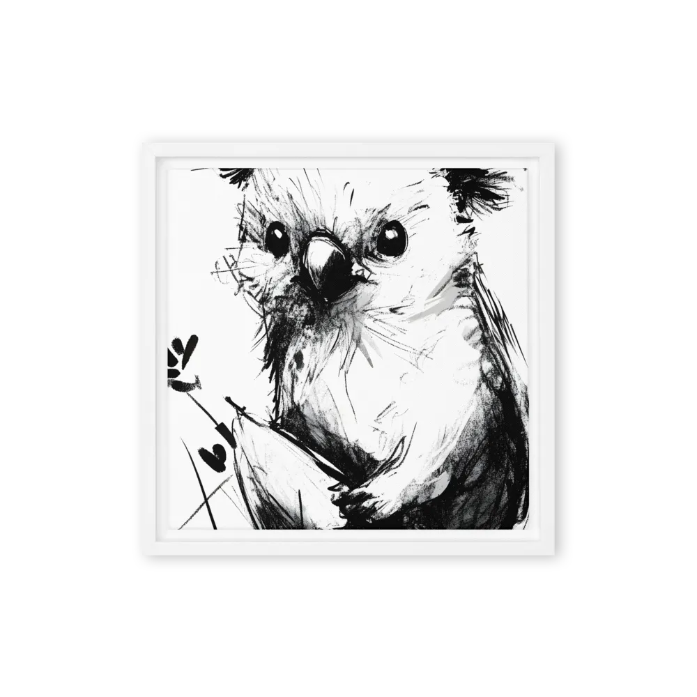 Whimsical Koala in Ink | Canvas with White Frame | 12″×12″