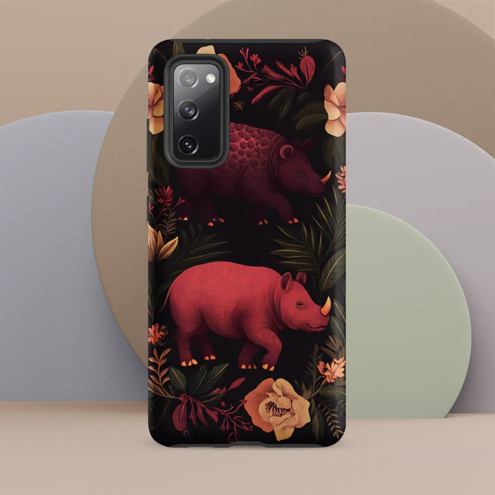 Rhinos in Floral Embrace