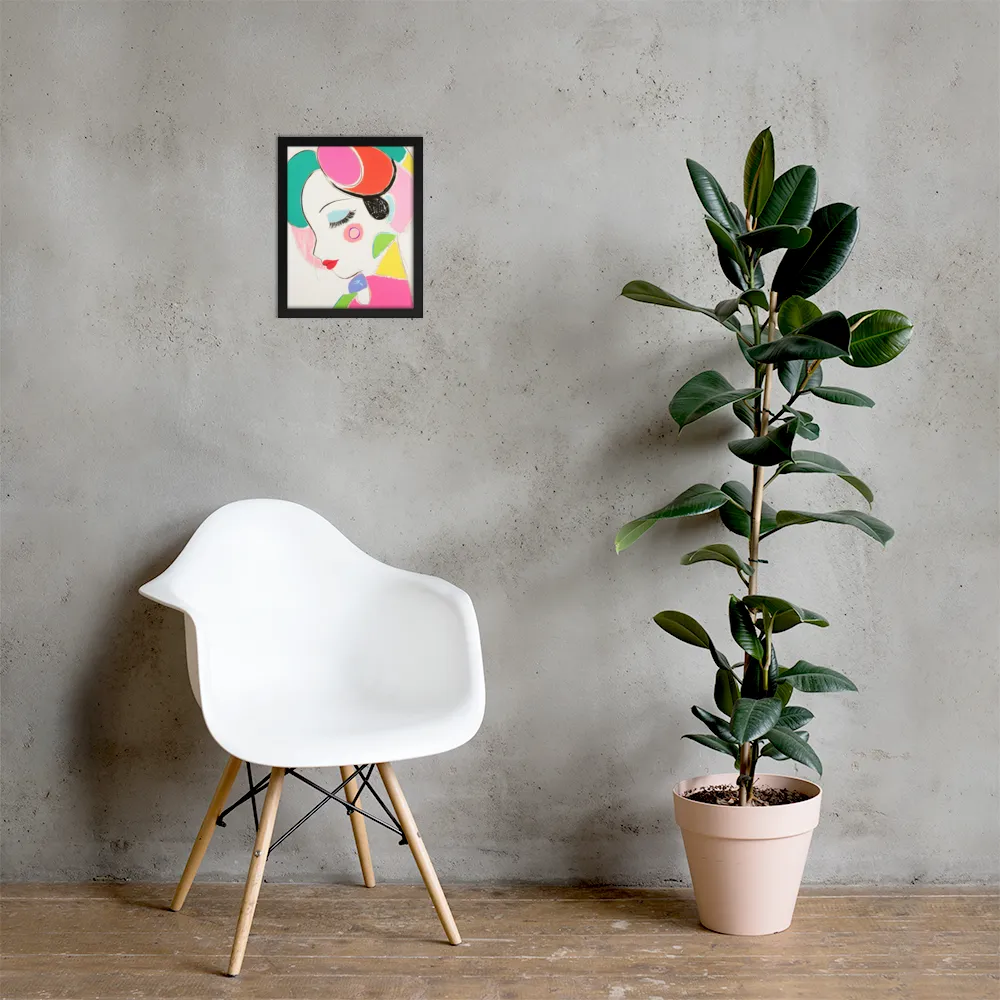 Whimsical Portrait in Colorful Abstraction | Poster with Black Frame | 11″×14″