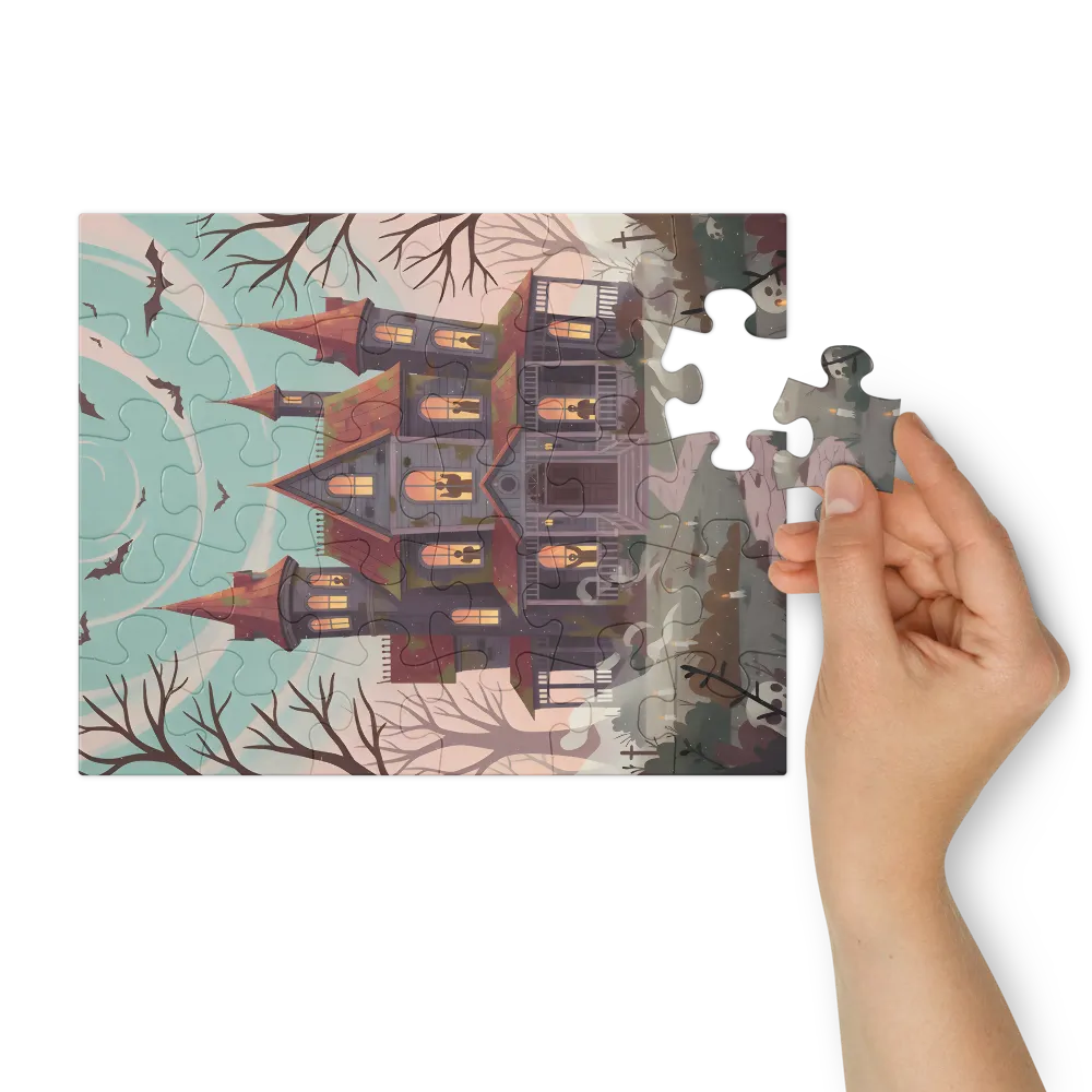 Moonlit Haunted House 
 Jigsaw Puzzle in Tin Box