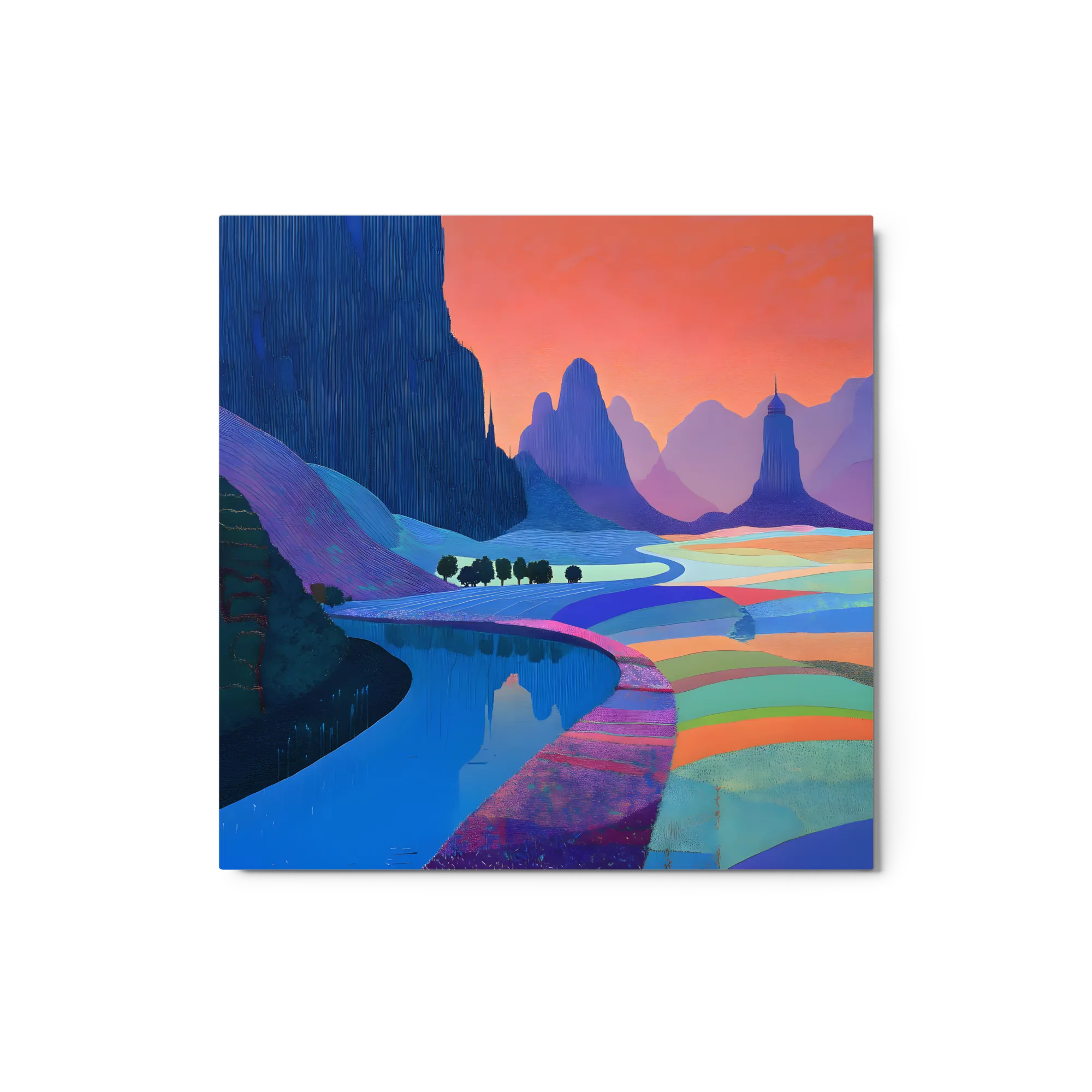 Serene Mountain Flow 
 Metal Print | 12″x 12″