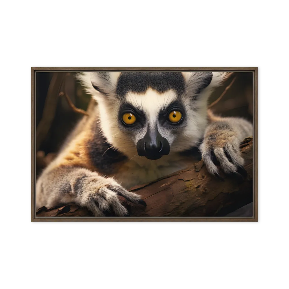The Watchful Lemur | Canvas with Brown Frame | 24″×36″