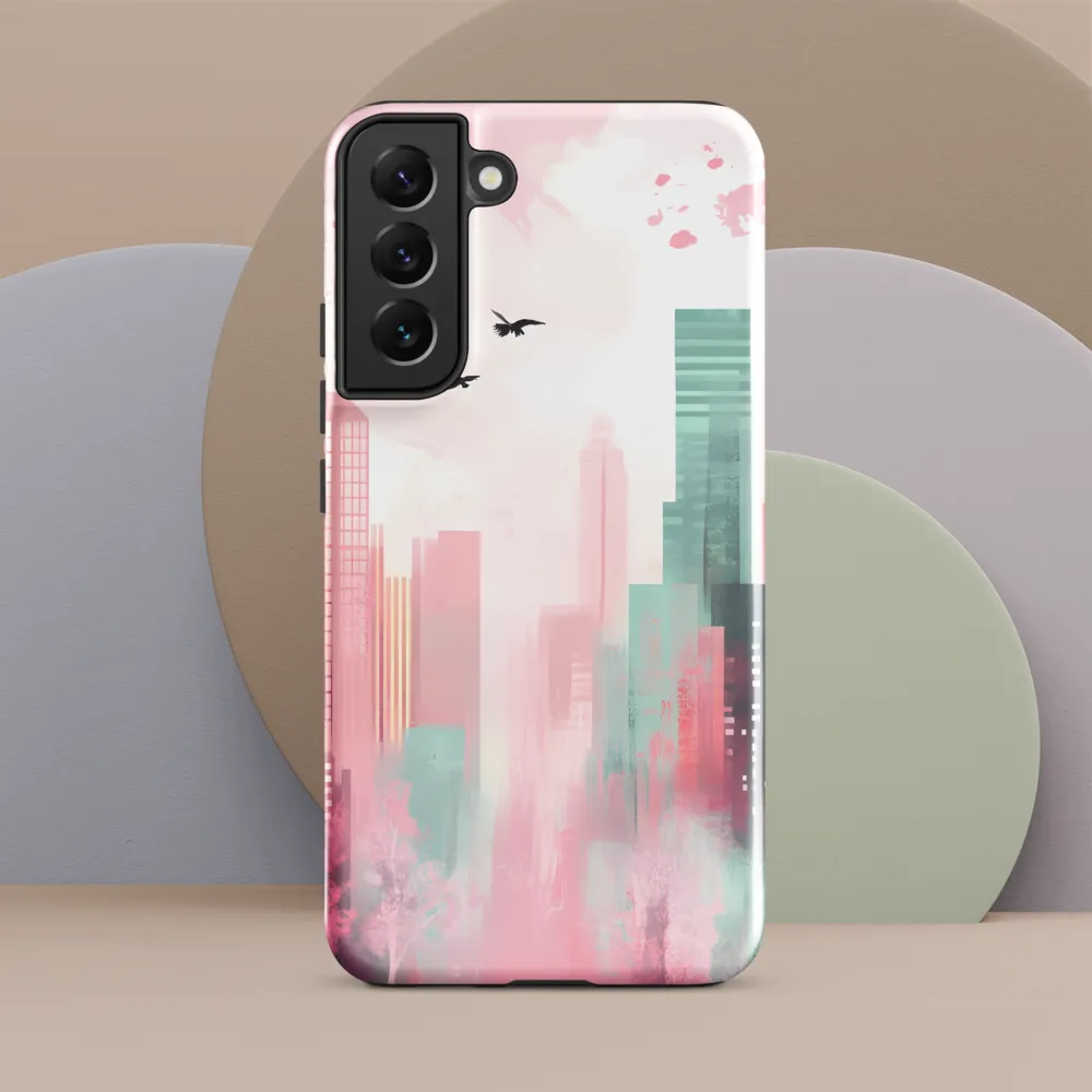 Dreamy Cityscape in Pink and Cyan