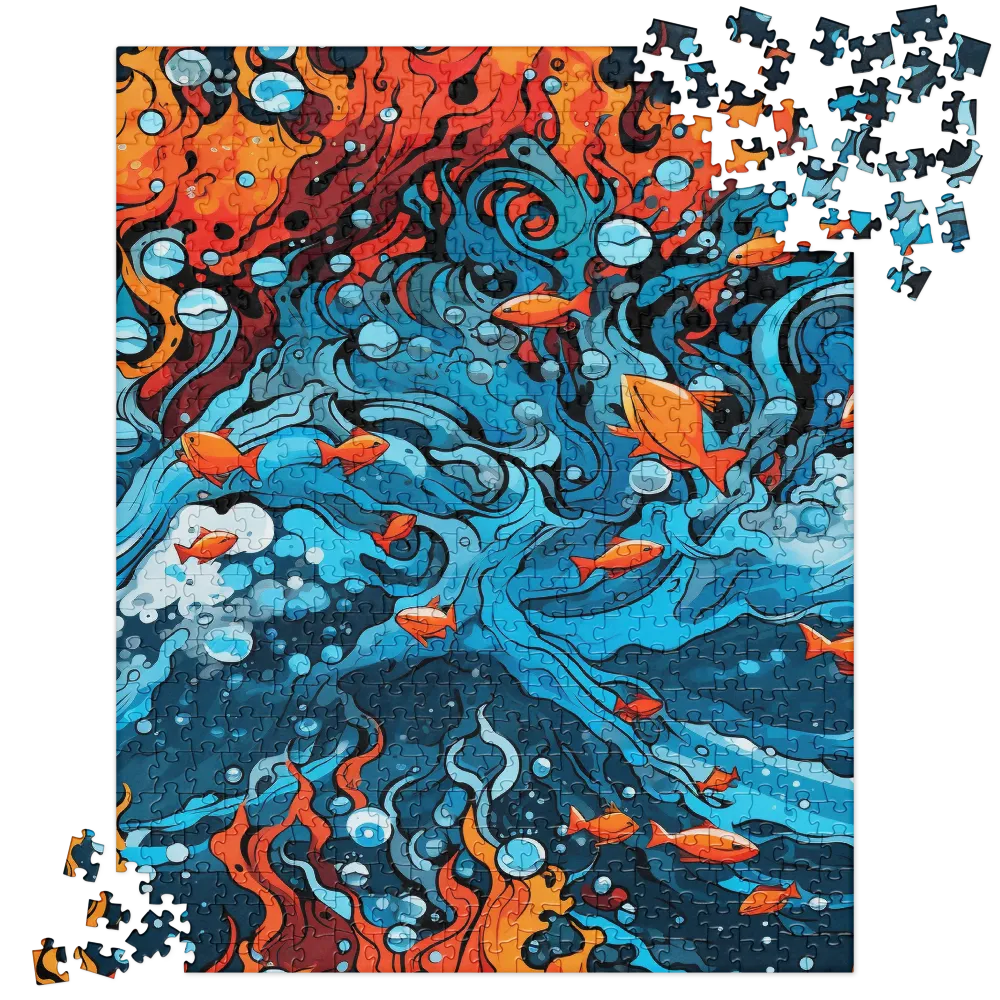 Fluid Harmony: Ocean and Flames | Jigsaw Puzzle | 520 pieces