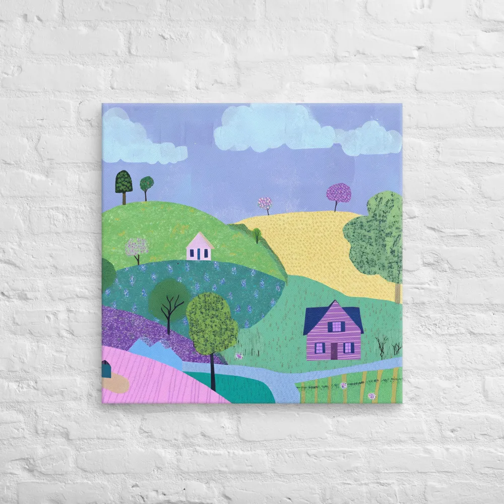 Whimsical Hills and Quaint Homes | Canvas | 28″×28″