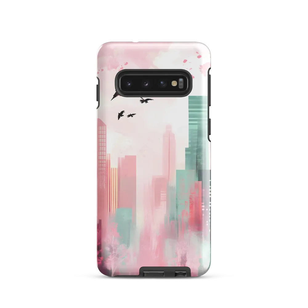 Dreamy Cityscape in Pink and Cyan