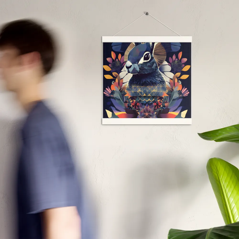 Ethereal Bunny: A Geometric Wonderland | Poster With White Wood Hanger | 12″×12″