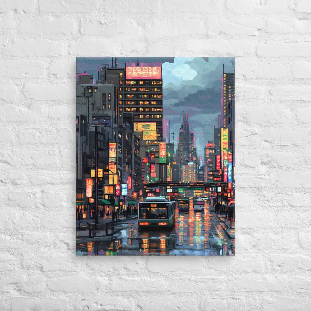 Neon Dreams: A Pixelated Urban Night | Canvas | 24″×30″