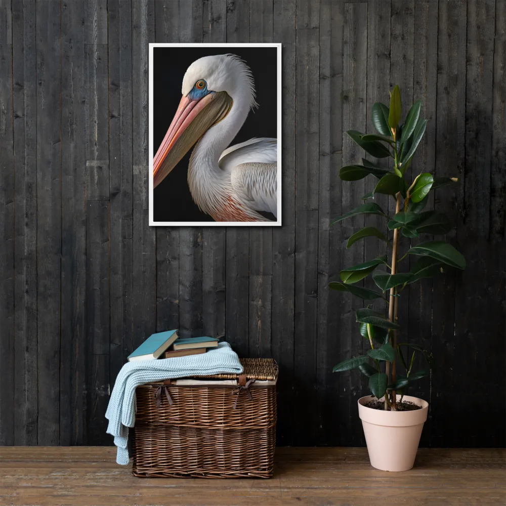 Elegance in White: The Pelican | Canvas with White Frame | 20″×28″
