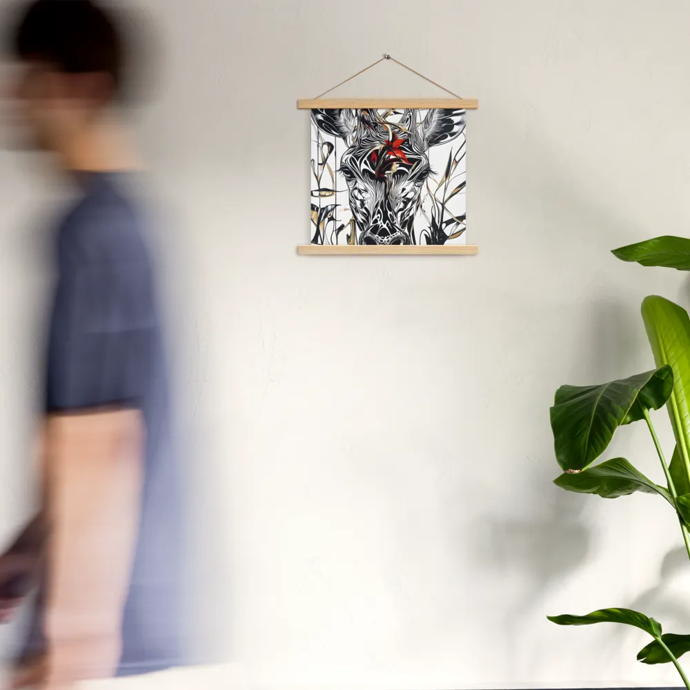 Floral Elegance: The Giraffe's Portrait | Poster With Oak Wood Hanger | 14″×14″
