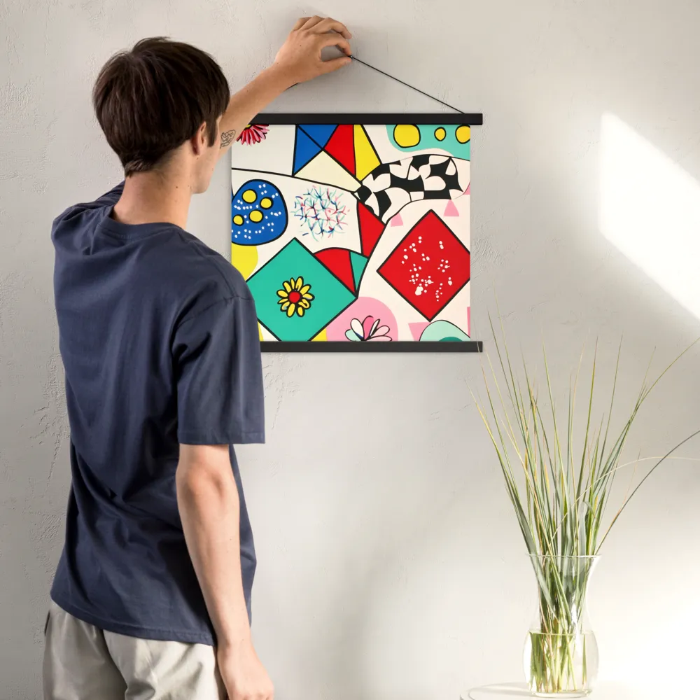 Joyful Geometry: A Playful Dance of Shapes and Colors | Poster With Black Wood Hanger | 18″×18″