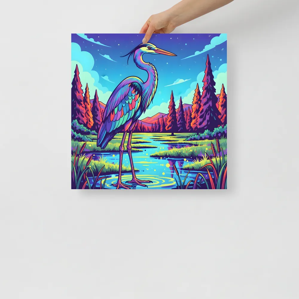 Neon Heron 
 Poster | 18″x 18″