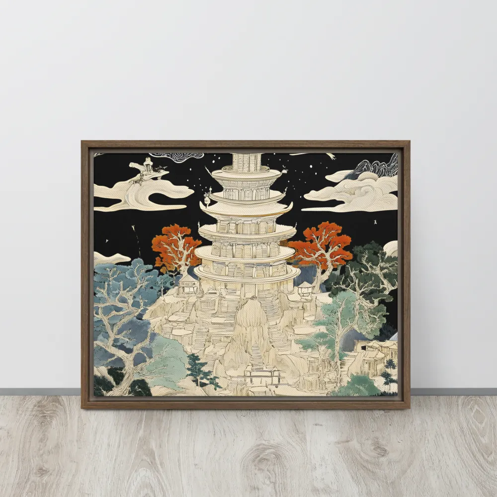 Whispers of the Pagoda | Canvas with Brown Frame | 16″×20″