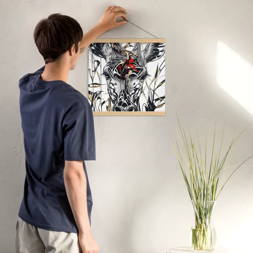 Floral Elegance: The Giraffe's Portrait | Poster With Oak Wood Hanger | 16″×16″