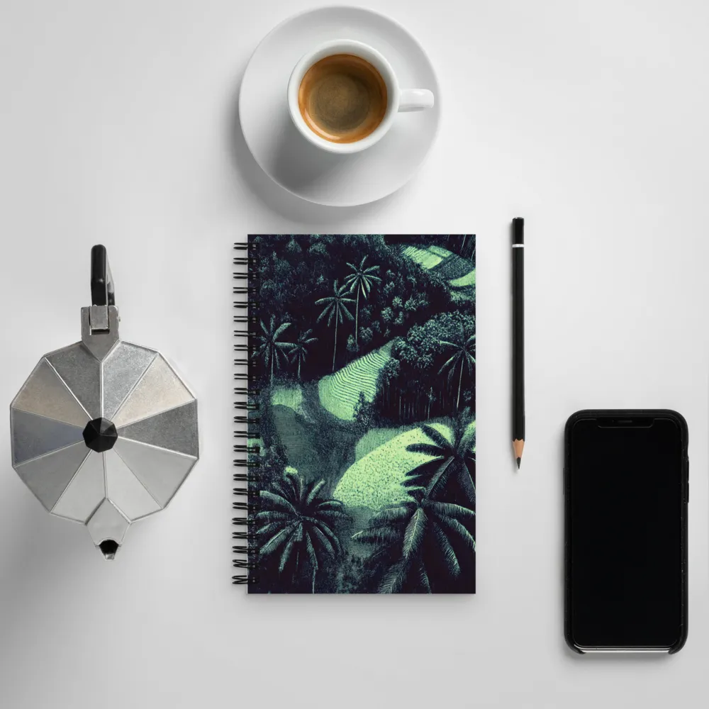 Harmony in Green: A Surreal Landscape | Spiral Notebook